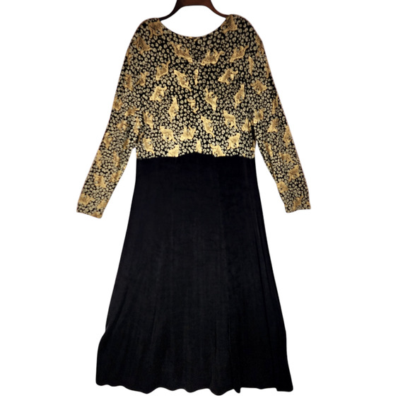 Vtg Joseph Ribkoff Maxi Dress 14 Womens Metallic Gold Cheetahs‎ Leopards Black - Picture 2 of 12